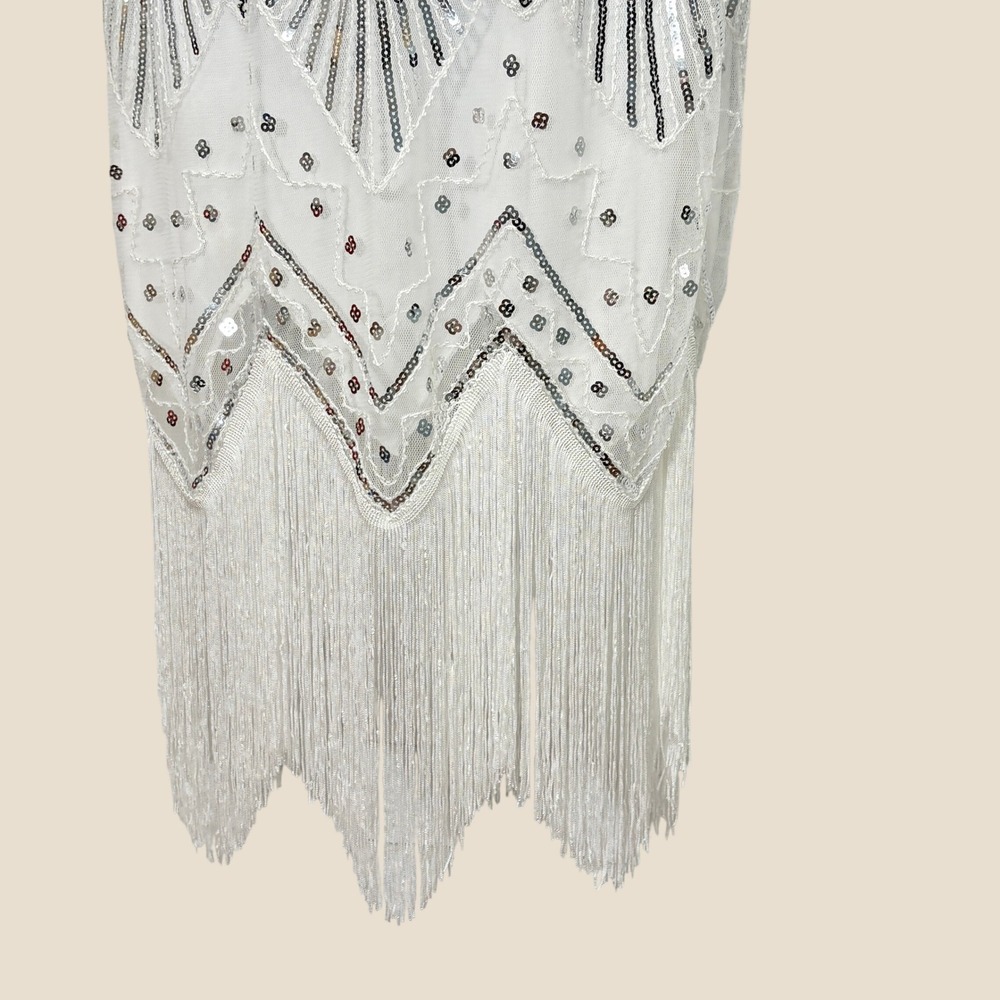1920s Gatsby Flapper Dress Small Sequin Beaded Fringe Capelet Headpiece Jazz Age - Picture 6 of 14